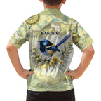 Splendid Fairy-wren Personalised Family Matching Off The Shoulder Long Sleeve Dress and Hawaiian Shirt Aboriginal Australian Dot Painting - Aussie Hoodie