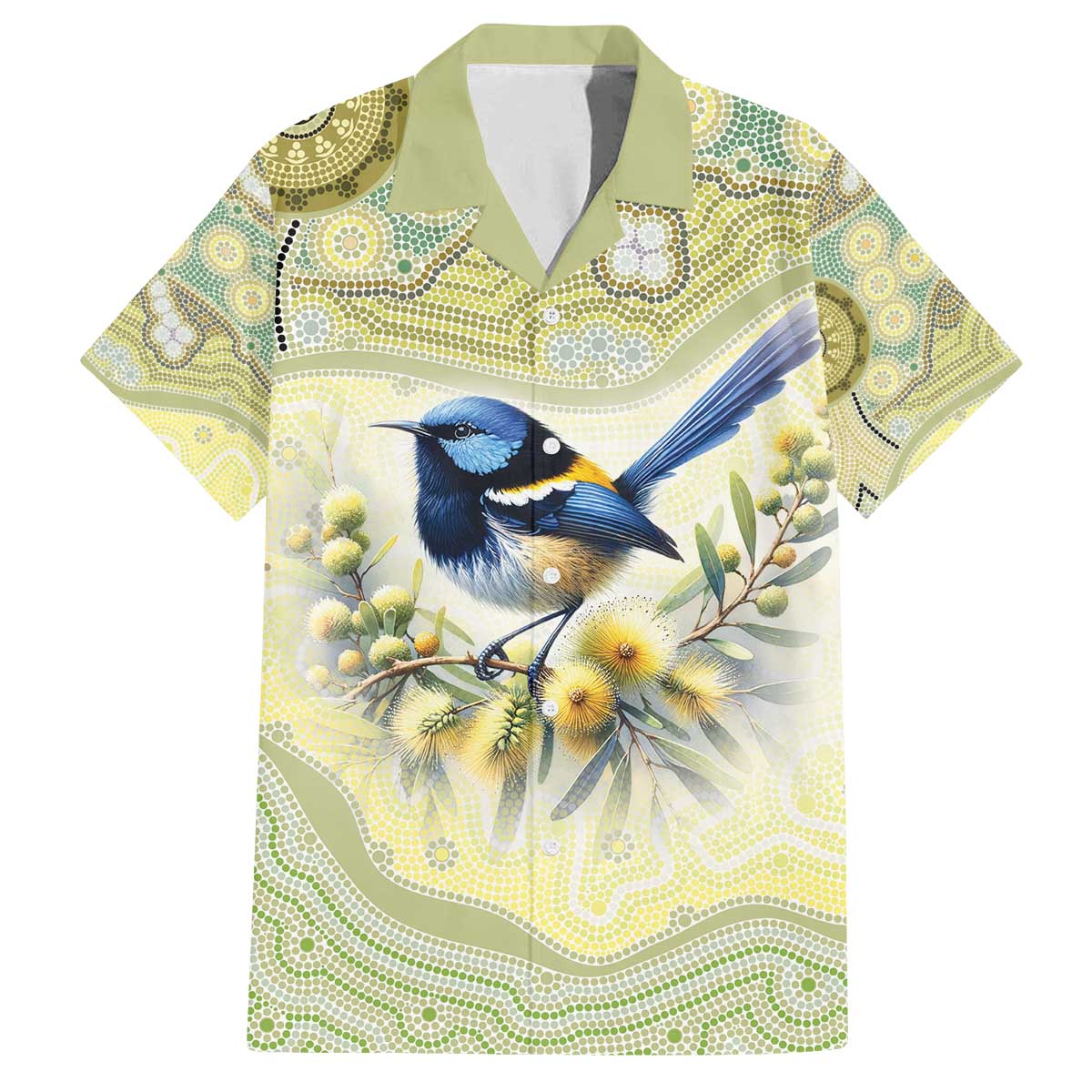 Splendid Fairy-wren Personalised Family Matching Off The Shoulder Long Sleeve Dress and Hawaiian Shirt Aboriginal Australian Dot Painting - Aussie Hoodie