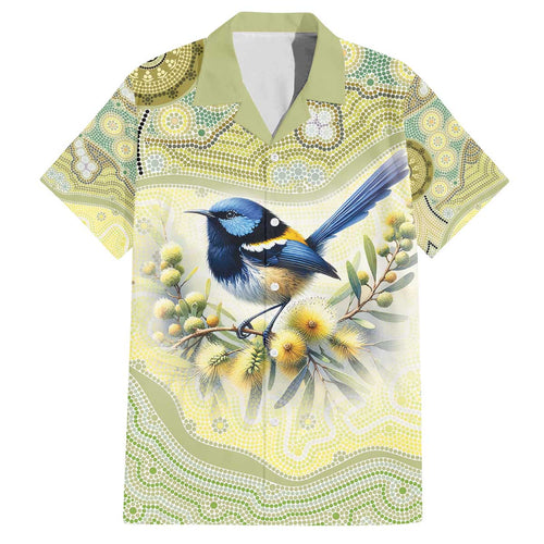 Splendid Fairy-wren Personalised Family Matching Off The Shoulder Long Sleeve Dress and Hawaiian Shirt Aboriginal Australian Dot Painting - Aussie Hoodie