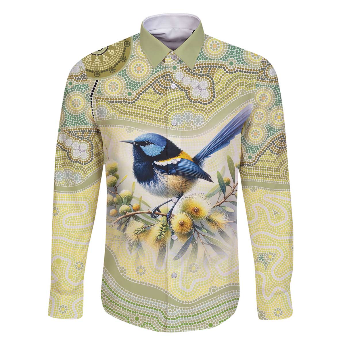 Splendid Fairy-wren Personalised Family Matching Off The Shoulder Long Sleeve Dress and Hawaiian Shirt Aboriginal Australian Dot Painting - Aussie Hoodie