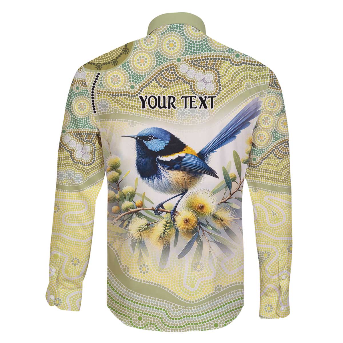 Splendid Fairy-wren Personalised Family Matching Off The Shoulder Long Sleeve Dress and Hawaiian Shirt Aboriginal Australian Dot Painting - Aussie Hoodie