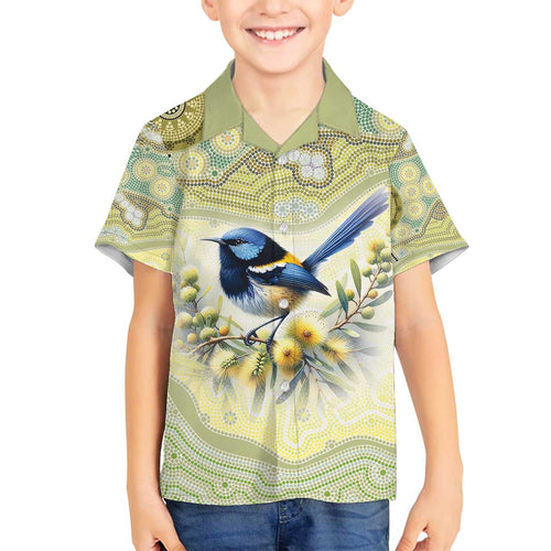 Splendid Fairy-wren Personalised Family Matching Off The Shoulder Long Sleeve Dress and Hawaiian Shirt Aboriginal Australian Dot Painting - Aussie Hoodie