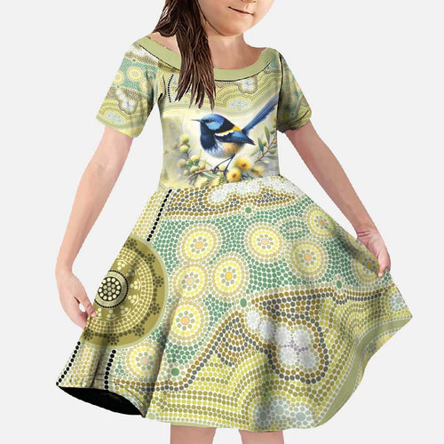 Splendid Fairy-wren Personalised Family Matching Off Shoulder Maxi Dress and Hawaiian Shirt Aboriginal Australian Dot Painting - Aussie Hoodie