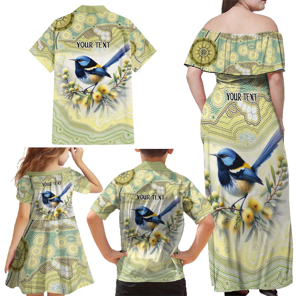 Splendid Fairy-wren Personalised Family Matching Off Shoulder Maxi Dress and Hawaiian Shirt Aboriginal Australian Dot Painting - Aussie Hoodie