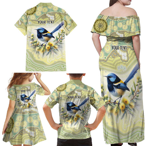 Splendid Fairy-wren Personalised Family Matching Off Shoulder Maxi Dress and Hawaiian Shirt Aboriginal Australian Dot Painting - Aussie Hoodie