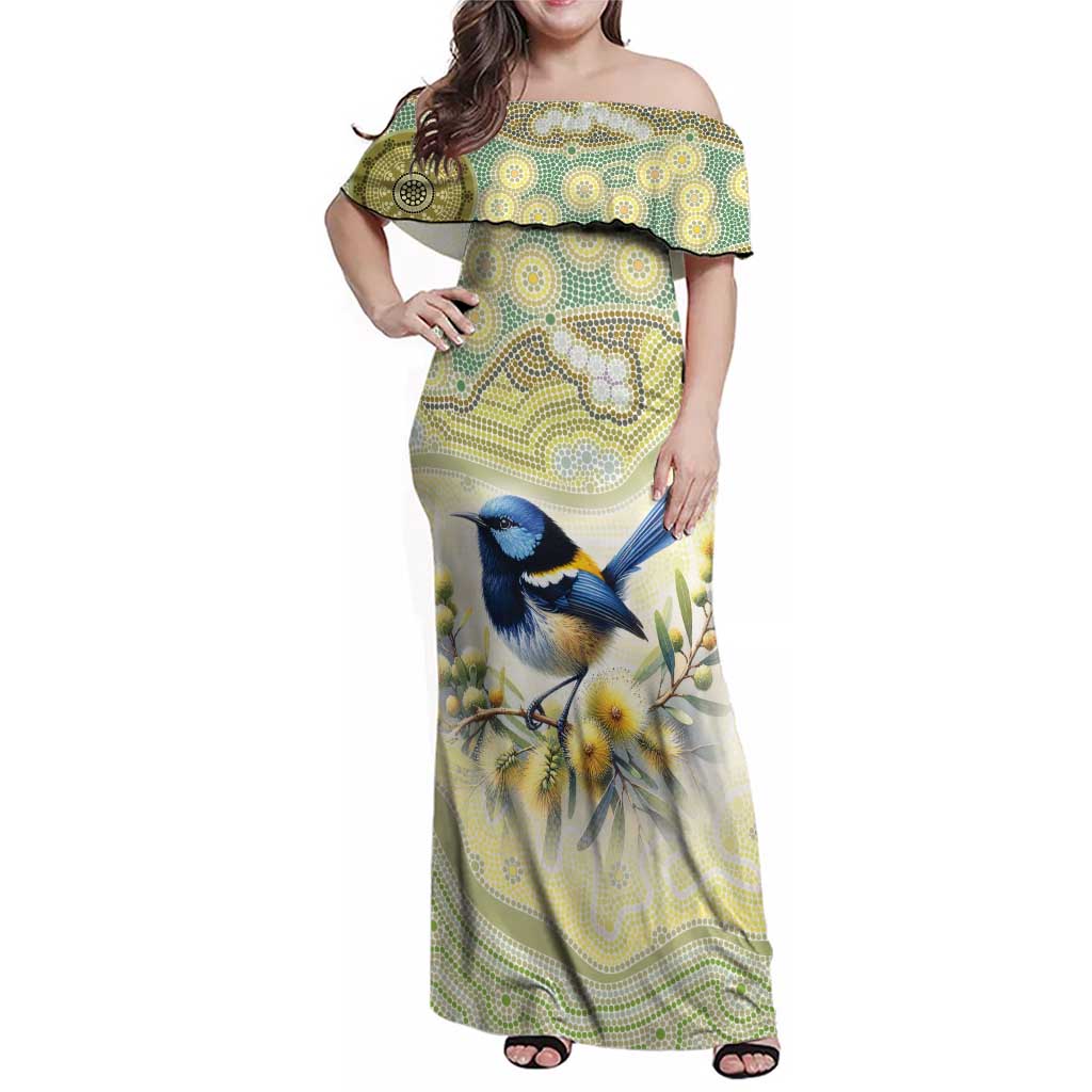 Splendid Fairy-wren Personalised Family Matching Off Shoulder Maxi Dress and Hawaiian Shirt Aboriginal Australian Dot Painting - Aussie Hoodie