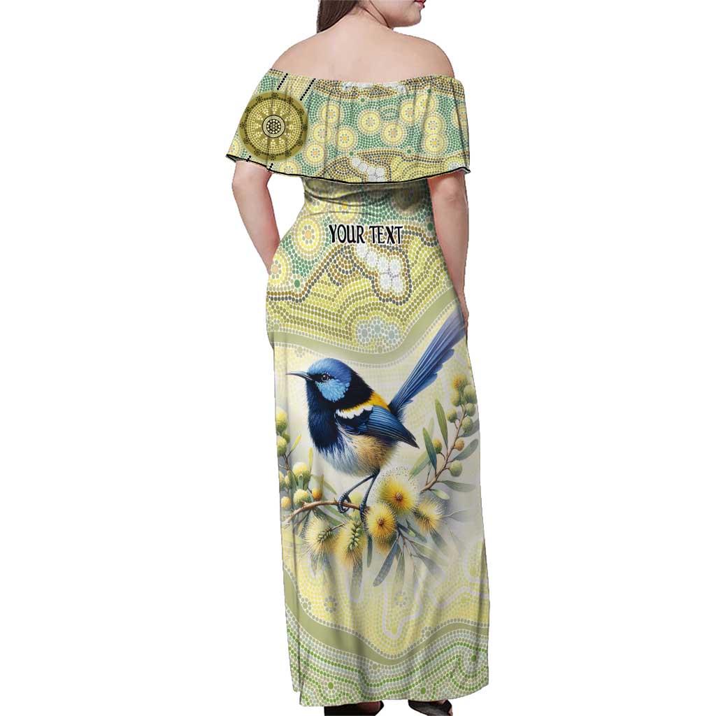Splendid Fairy-wren Personalised Family Matching Off Shoulder Maxi Dress and Hawaiian Shirt Aboriginal Australian Dot Painting - Aussie Hoodie