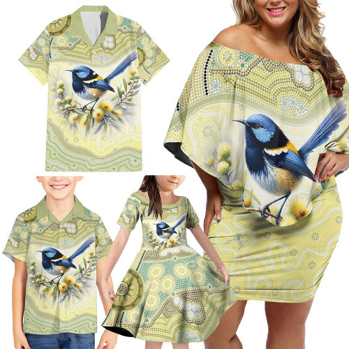 Splendid Fairy-wren Personalised Family Matching Off Shoulder Short Dress and Hawaiian Shirt Aboriginal Australian Dot Painting - Aussie Hoodie