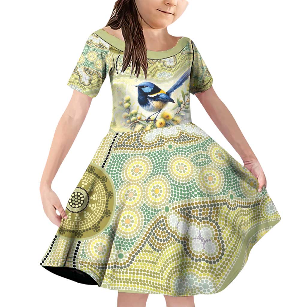 Splendid Fairy-wren Personalised Family Matching Off Shoulder Short Dress and Hawaiian Shirt Aboriginal Australian Dot Painting - Aussie Hoodie