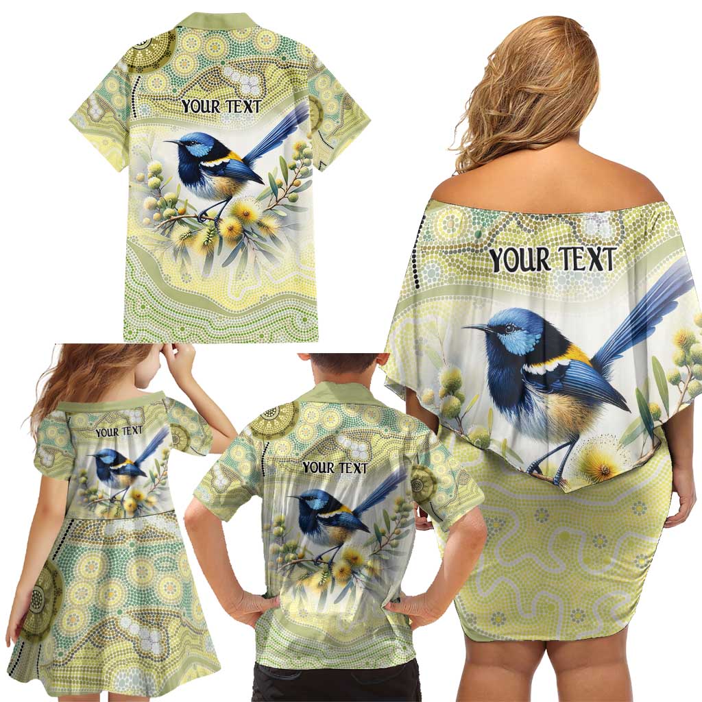 Splendid Fairy-wren Personalised Family Matching Off Shoulder Short Dress and Hawaiian Shirt Aboriginal Australian Dot Painting - Aussie Hoodie