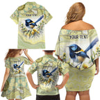 Splendid Fairy-wren Personalised Family Matching Off Shoulder Short Dress and Hawaiian Shirt Aboriginal Australian Dot Painting - Aussie Hoodie