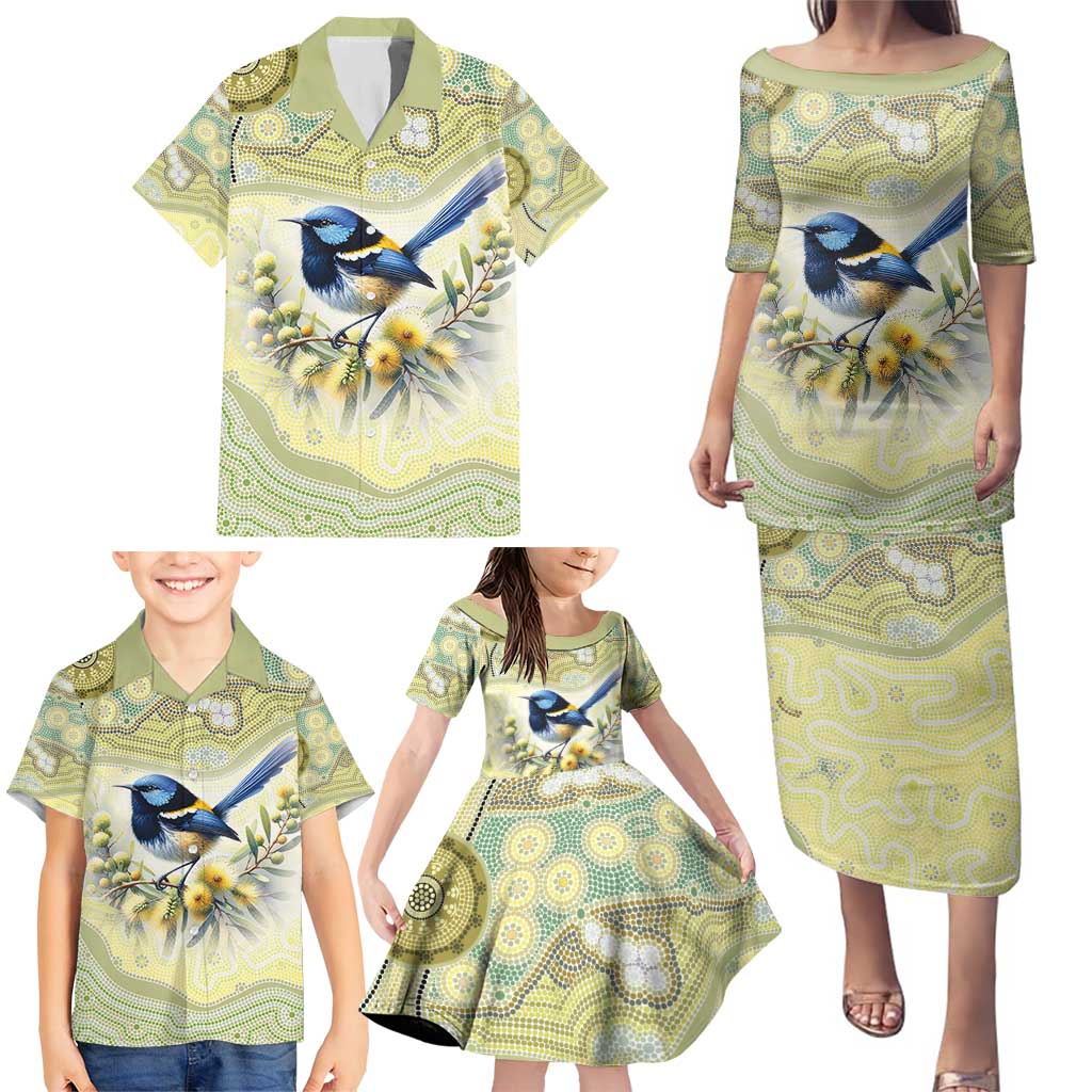 Splendid Fairy-wren Personalised Family Matching Puletasi and Hawaiian Shirt Aboriginal Australian Dot Painting - Aussie Hoodie