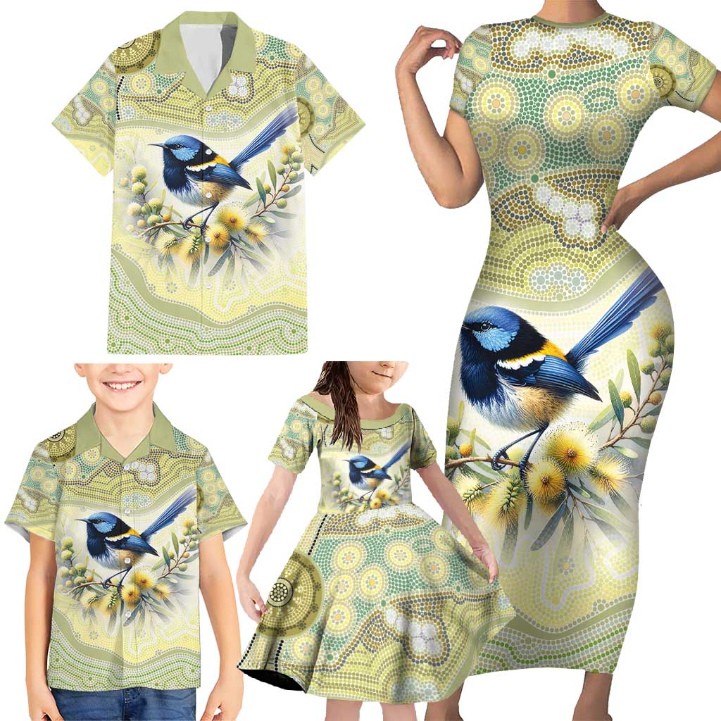 Splendid Fairy-wren Personalised Family Matching Short Sleeve Bodycon Dress and Hawaiian Shirt Aboriginal Australian Dot Painting - Aussie Hoodie