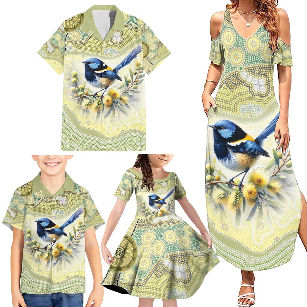 Splendid Fairy-wren Personalised Family Matching Summer Maxi Dress and Hawaiian Shirt Aboriginal Australian Dot Painting - Aussie Hoodie