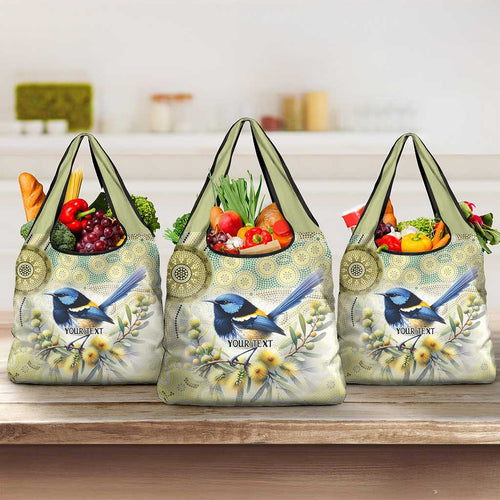 Splendid Fairy-wren Personalised Grocery Bag Aboriginal Australian Dot Painting - Aussie Hoodie