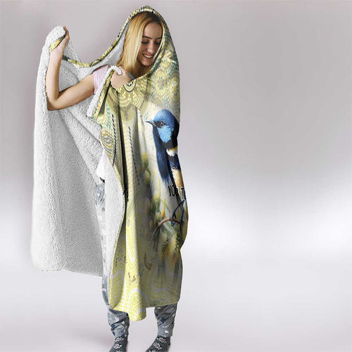 Splendid Fairy-wren Personalised Hooded Blanket Aboriginal Australian Dot Painting - Aussie Hoodie