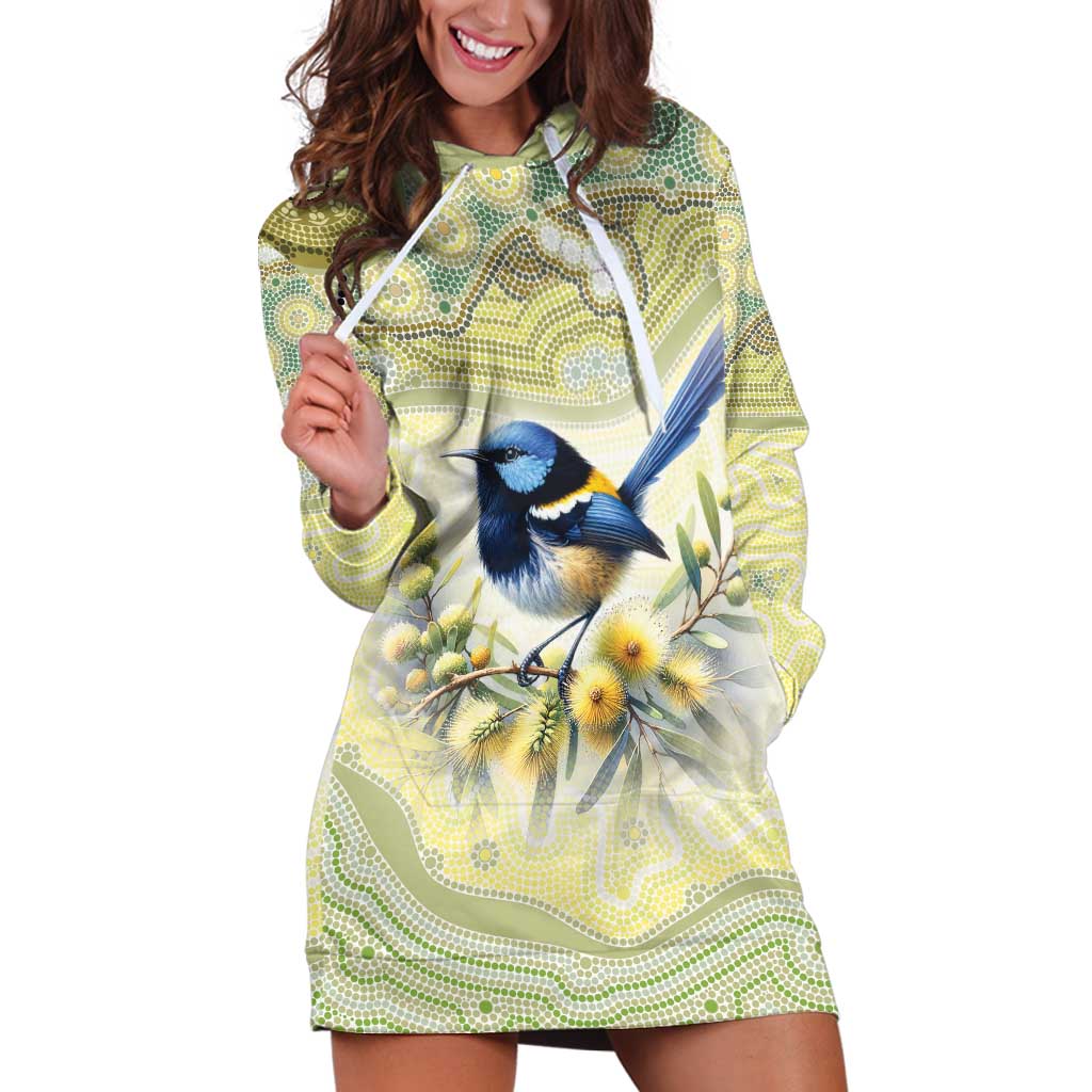 Splendid Fairy-wren Personalised Hoodie Dress Aboriginal Australian Dot Painting - Aussie Hoodie