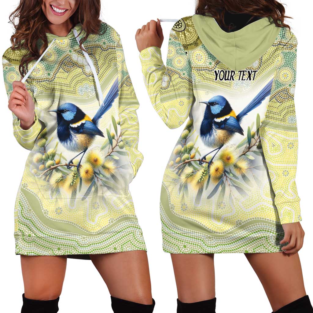 Splendid Fairy-wren Personalised Hoodie Dress Aboriginal Australian Dot Painting - Aussie Hoodie