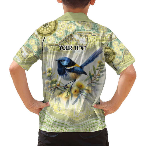 Splendid Fairy-wren Personalised Kid Hawaiian Shirt Aboriginal Australian Dot Painting - Aussie Hoodie