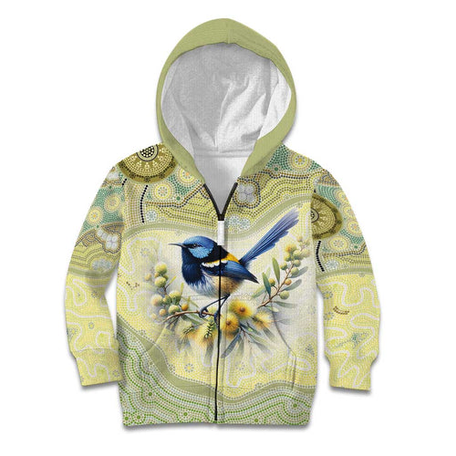 Splendid Fairy-wren Personalised Kid Hoodie Aboriginal Australian Dot Painting - Aussie Hoodie