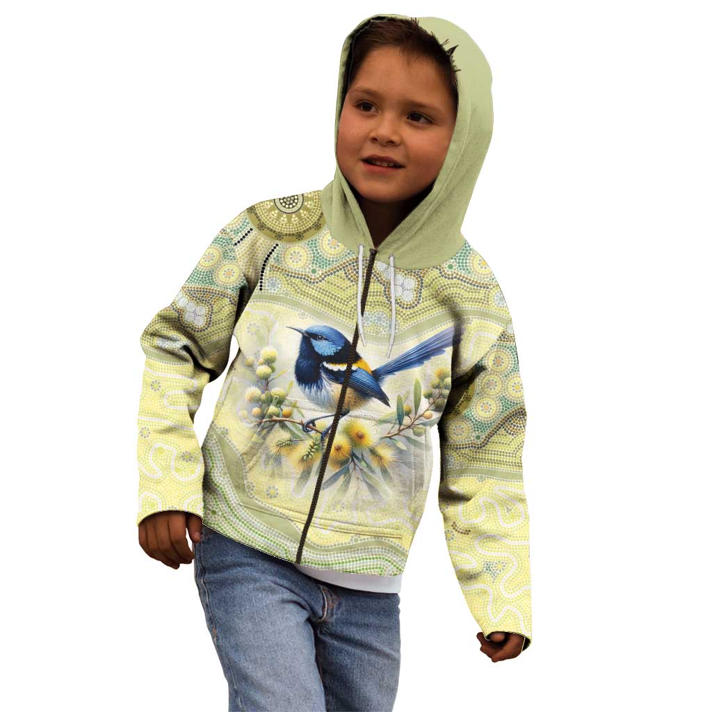 Splendid Fairy-wren Personalised Kid Hoodie Aboriginal Australian Dot Painting - Aussie Hoodie