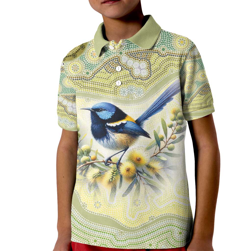 Splendid Fairy-wren Personalised Kid Polo Shirt Aboriginal Australian Dot Painting - Aussie Hoodie
