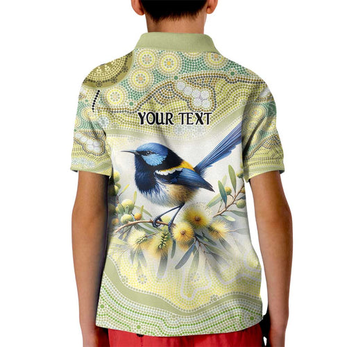 Splendid Fairy-wren Personalised Kid Polo Shirt Aboriginal Australian Dot Painting - Aussie Hoodie