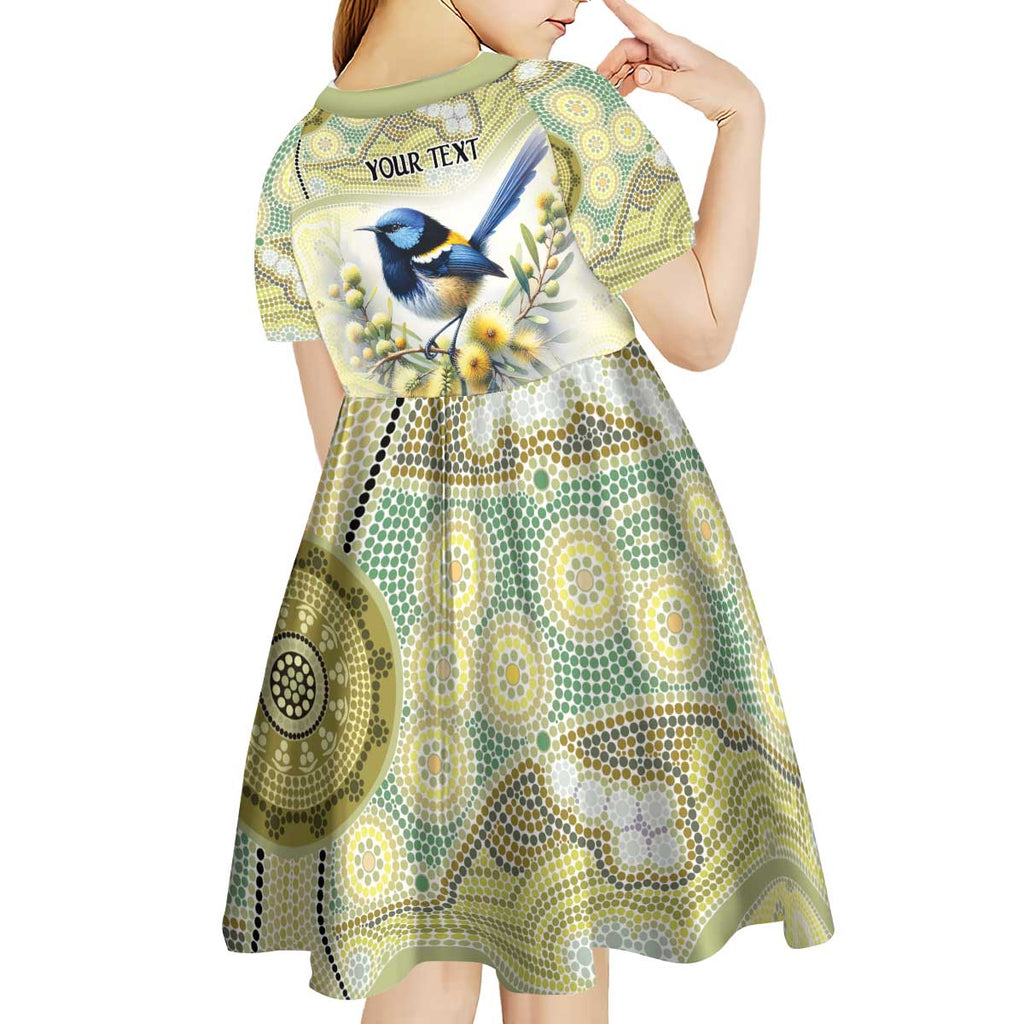 Splendid Fairy-wren Personalised Kid Short Sleeve Dress Aboriginal Australian Dot Painting - Aussie Hoodie
