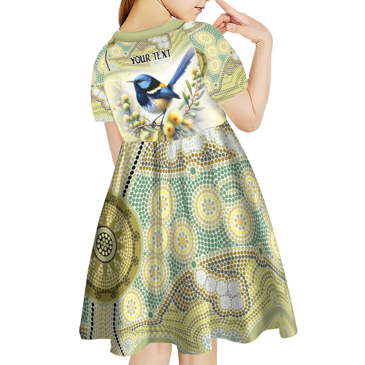 Splendid Fairy-wren Personalised Kid Short Sleeve Dress Aboriginal Australian Dot Painting - Aussie Hoodie