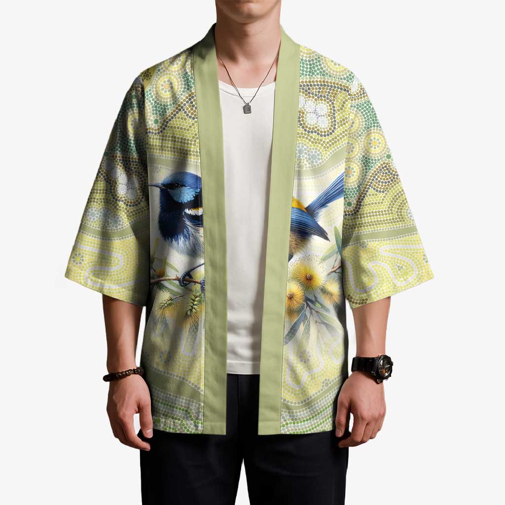 Splendid Fairy-wren Personalised Kimono Aboriginal Australian Dot Painting - Aussie Hoodie