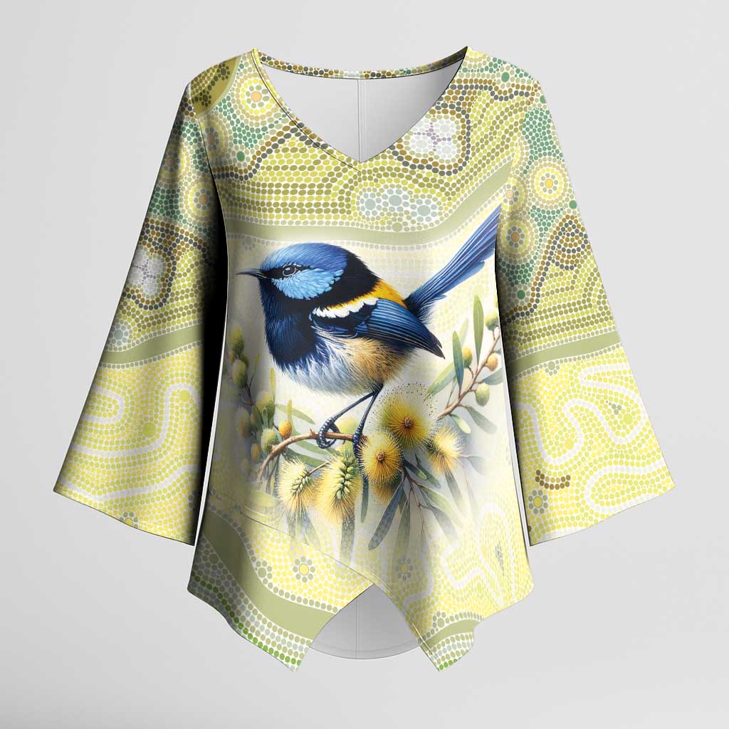 Splendid Fairy-wren Personalised Kimono Sleeve Blouse Aboriginal Australian Dot Painting - Aussie Hoodie