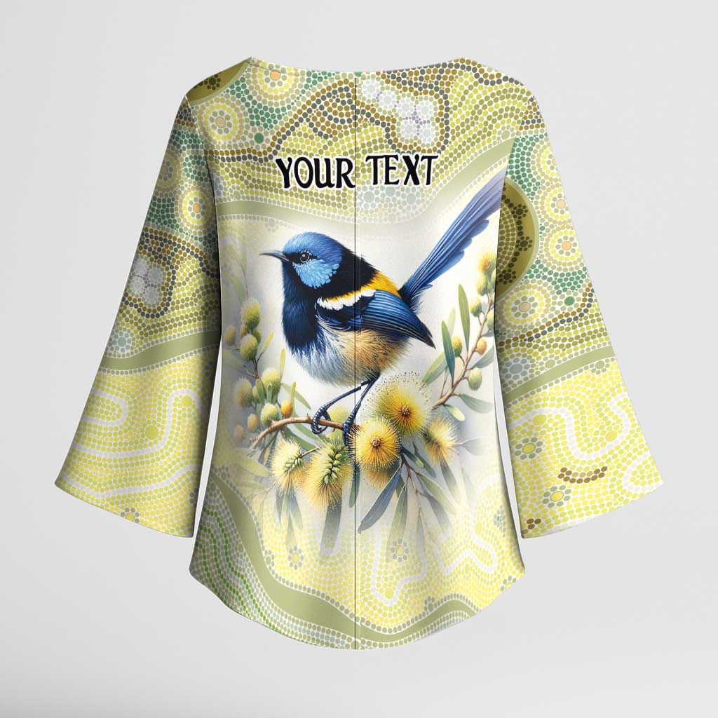 Splendid Fairy-wren Personalised Kimono Sleeve Blouse Aboriginal Australian Dot Painting - Aussie Hoodie