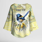 Splendid Fairy-wren Personalised Kimono Sleeve Blouse Aboriginal Australian Dot Painting - Aussie Hoodie