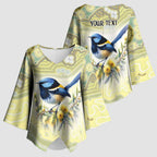 Splendid Fairy-wren Personalised Kimono Sleeve Blouse Aboriginal Australian Dot Painting - Aussie Hoodie