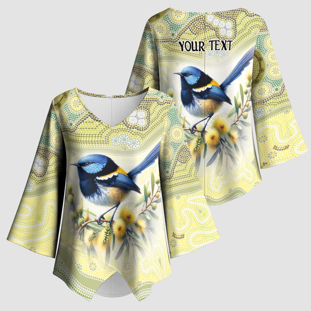 Splendid Fairy-wren Personalised Kimono Sleeve Blouse Aboriginal Australian Dot Painting - Aussie Hoodie
