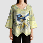 Splendid Fairy-wren Personalised Kimono Sleeve Blouse Aboriginal Australian Dot Painting - Aussie Hoodie