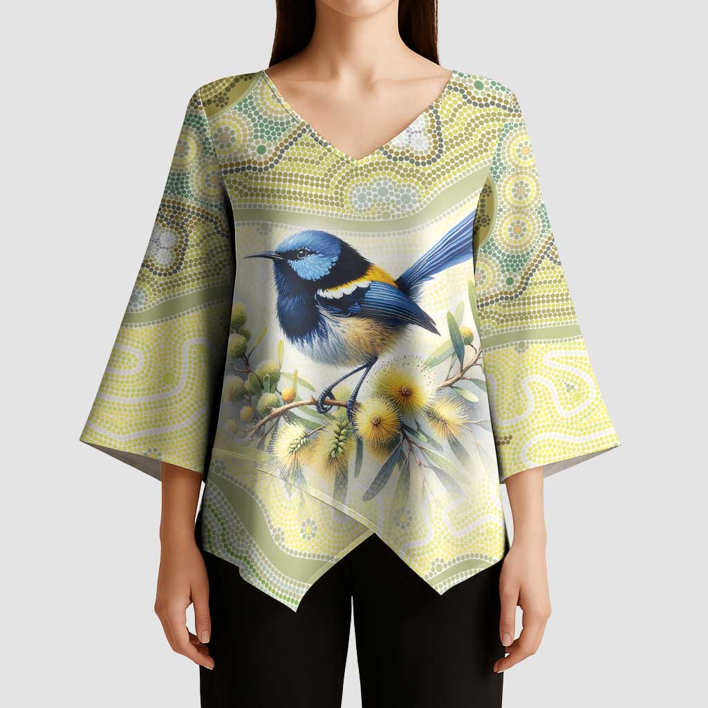 Splendid Fairy-wren Personalised Kimono Sleeve Blouse Aboriginal Australian Dot Painting - Aussie Hoodie