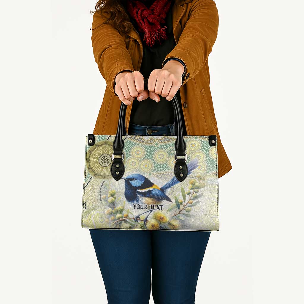 Splendid Fairy-wren Personalised Leather Bag Aboriginal Australian Dot Painting - Aussie Hoodie