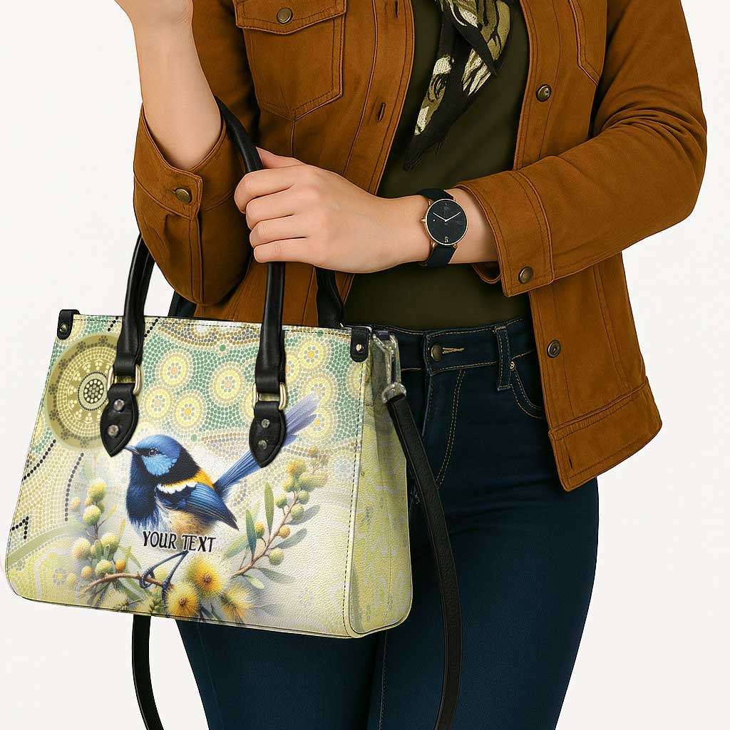 Splendid Fairy-wren Personalised Leather Bag Aboriginal Australian Dot Painting - Aussie Hoodie