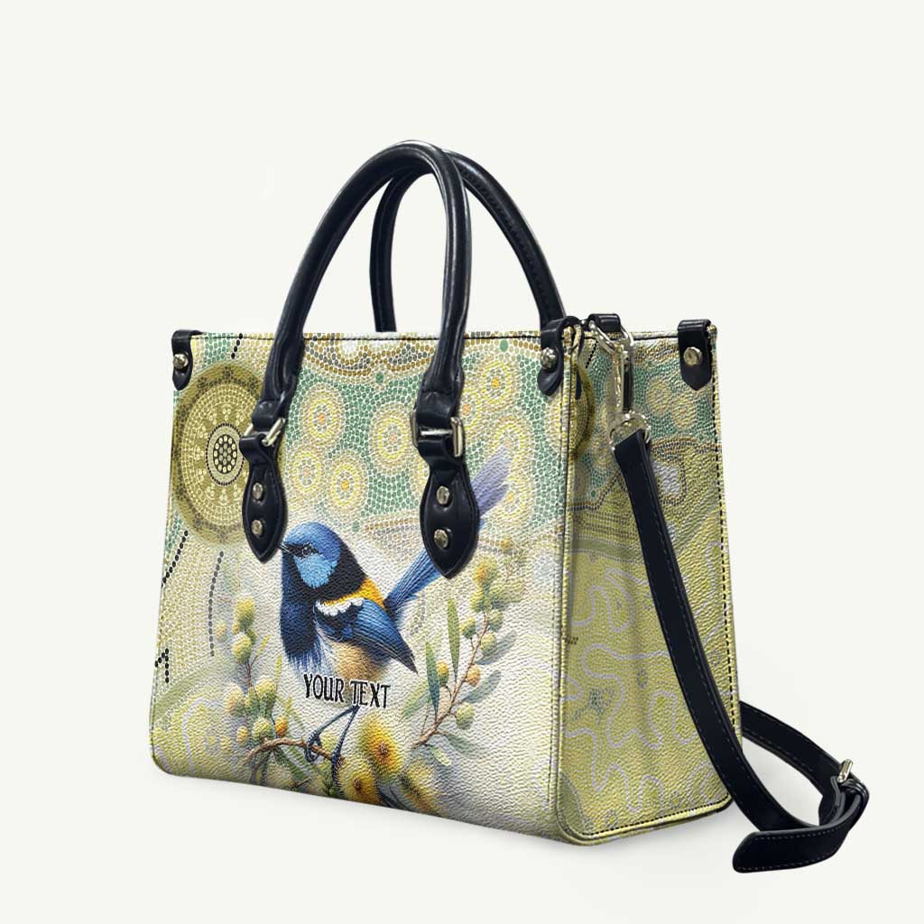 Splendid Fairy-wren Personalised Leather Bag Aboriginal Australian Dot Painting - Aussie Hoodie