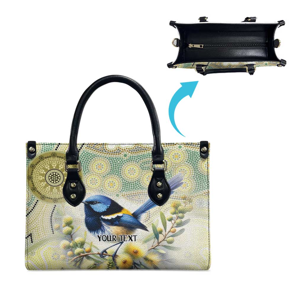 Splendid Fairy-wren Personalised Leather Bag Aboriginal Australian Dot Painting - Aussie Hoodie