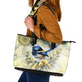 Splendid Fairy-wren Personalised Leather Tote Bag Aboriginal Australian Dot Painting - Aussie Hoodie