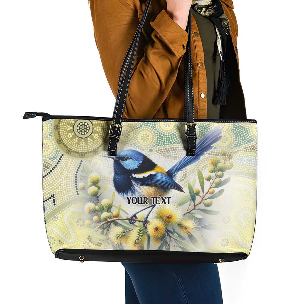 Splendid Fairy-wren Personalised Leather Tote Bag Aboriginal Australian Dot Painting - Aussie Hoodie