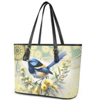 Splendid Fairy-wren Personalised Leather Tote Bag Aboriginal Australian Dot Painting - Aussie Hoodie