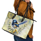 Splendid Fairy-wren Personalised Leather Tote Bag Aboriginal Australian Dot Painting - Aussie Hoodie