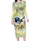 Splendid Fairy-wren Personalised Long Sleeve Bodycon Dress Aboriginal Australian Dot Painting - Aussie Hoodie