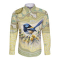 Splendid Fairy-wren Personalised Long Sleeve Button Shirt Aboriginal Australian Dot Painting - Aussie Hoodie