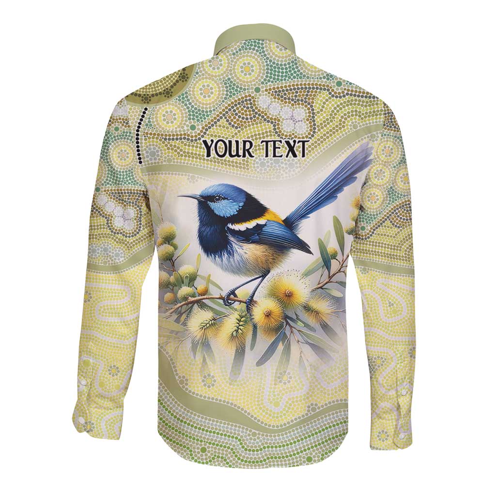 Splendid Fairy-wren Personalised Long Sleeve Button Shirt Aboriginal Australian Dot Painting - Aussie Hoodie