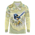 Splendid Fairy-wren Personalised Long Sleeve Polo Shirt Aboriginal Australian Dot Painting - Aussie Hoodie