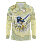 Splendid Fairy-wren Personalised Long Sleeve Polo Shirt Aboriginal Australian Dot Painting - Aussie Hoodie